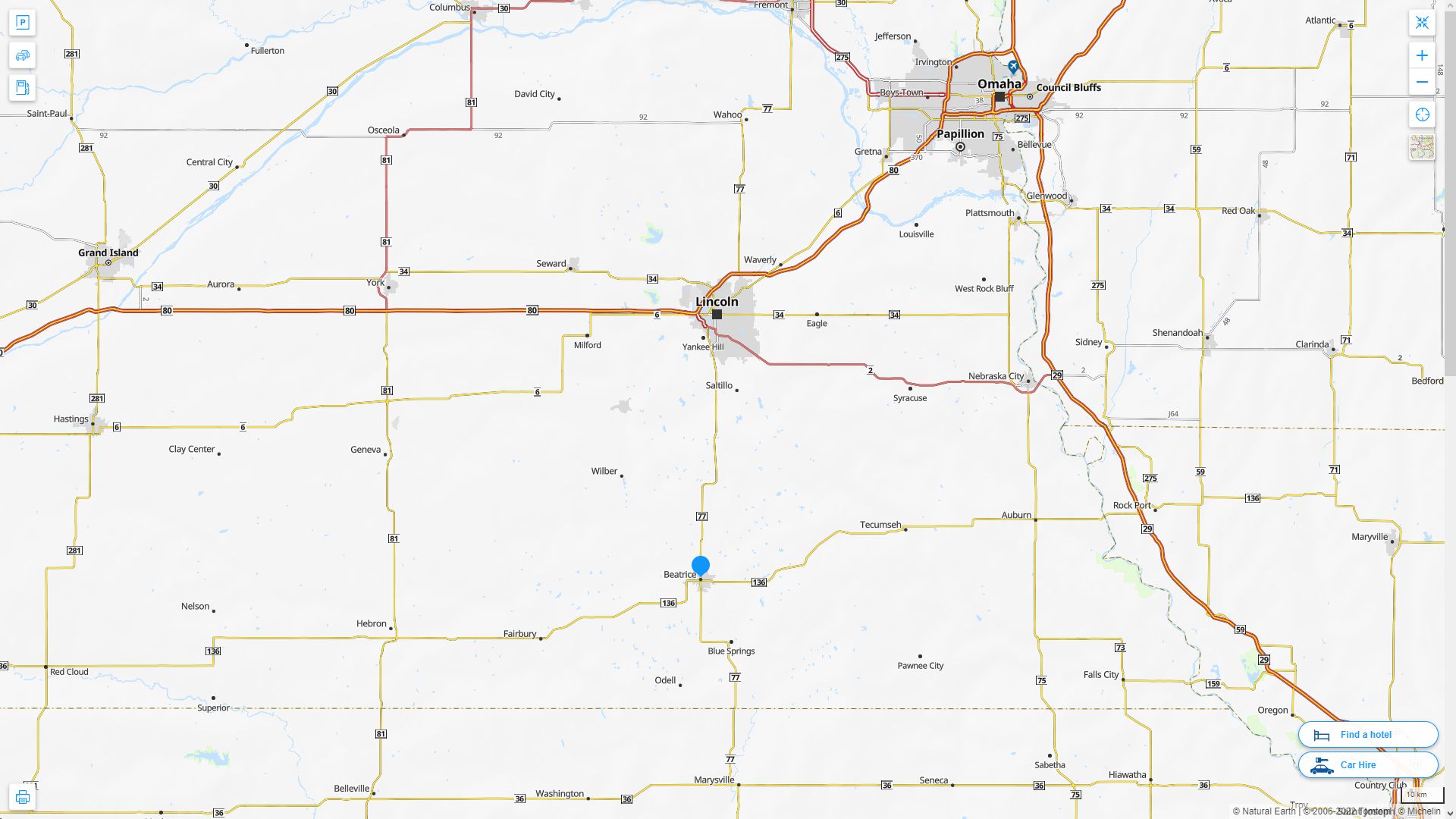 Beatrice Nebraska Highway and Road Map